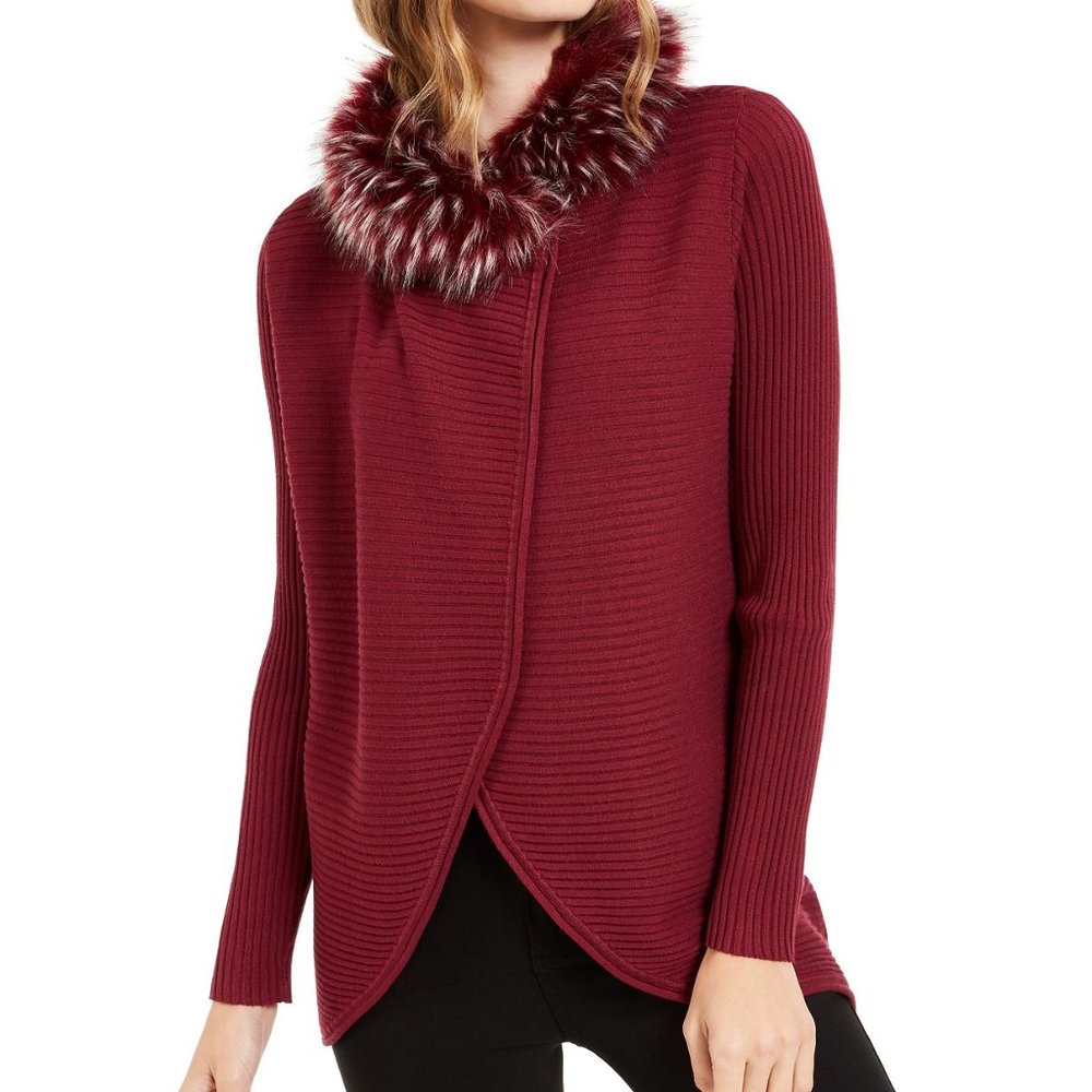 Alfani Petite Faux-Fur-Trim Convertible Cardigan